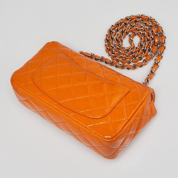 Chanel Orange Quilted Patent Leather Classic Rectangular Mini Flap Bag - Picture 3 of 11